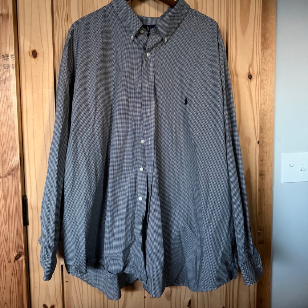 Ralph Lauren Mens 4XB Big Gingham Check Button Down Shirt Black White Cotton